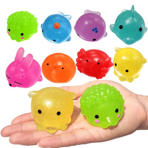 Ganjiang 8 Pack Jumbo Glitter Mochi Squishy Toys Animals Squishy Stress Relief Toys Kids Party Favors