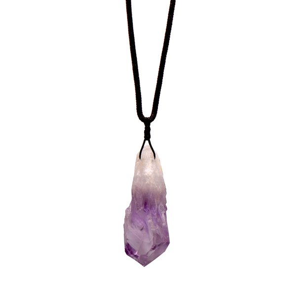 Paialco Big Natural Amethyst Quartz Crystal Point Pendant Necklace, Cord String