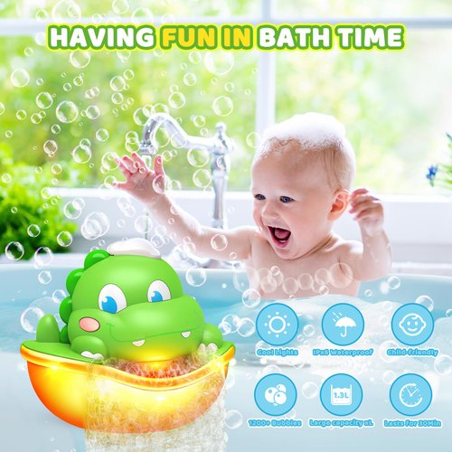 Diyfrety Baby Bath Toys,Light-Up Bath Toys Bath Bubble Machine Automatic Bubble Maker Bath Toys for Kids Ages 1-3 4-8 Toddler Bath Toys Dinosaur Toys for Kids 3-5 for Kids