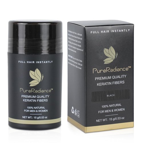 PureRadiance Hair Fiber for Thinning Hair - 15g Quick Solution for Thicker, Fuller-Looking Hair - Strong Hold, No Itching, & Sweat Proof - Advanced Hair Building Fibers for Instant Volume (Black)