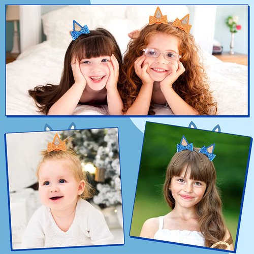 Dog Birthday Party Supplies，Blue Party Decorations Ears Hair Bow Clips for Kid, Boys and Girls Halloween Costume Accessories Animal Cosplay (4 PCS)