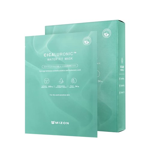 MIZON Cicaluronic Water Fit Mask, Face Mask with Vegan Formula, Cica + Hyaluronic Acid, Soothing, Moisturizing, Sensitive Skin, Dry Skin, Spa Treatment (10 masks)