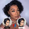 YKHJH Short Curly Human Hair Wigs Pixie Cut Wig Human Hair Lace Front Wigs 6 Inch 13x4x1 Side Part Human Hair Wigs for Black Women Plucked Hairline Natural Black Color