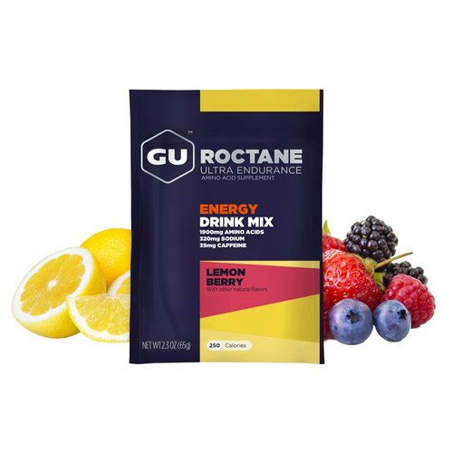 GU Energy Roctane Ultra Endurance Energy Drink Mix, Vegan, Gluten-Free, Kosher, Caffeine-Free, and Dairy-Free n-the-Go Energy for Any Workout, 10 Single-Serving Packets, Lemon Berry