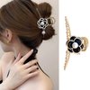 Camellia Hair Clips with Pearl Black Flower Metal Hair Accessories for Women Girls Elegant Black Camellia Hair Claw Clips Shiny Hairpins Strong Hold Hair Clip for Thick or Thin Hair Goddess Look 1 Pcs