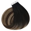 Ugeat 22inch Tape in Hair Extensions Human Hair Brown Tape Real Human Hair Extensions Natural Black to Dark Brown Mix Caramel Brown Balayage Double Sided Tape in Remy Hair Extensions 20Pcs 50G