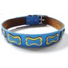 The Cool Puppy XXL Cool Leather Dog Collar - Light Blue with Yellow Bones
