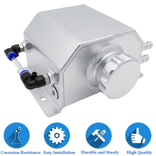 Peopop 1L Universal Aluminum Radiator Coolant Overflow Expansion Tank Recovery Water Tank Reservoir (Silver)