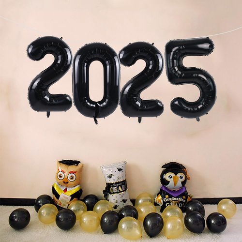 TONIFUL 2025 Happy New Year Balloons 42 Inch Black Balloon 2025 Number Balloons Aluminum Foil Mylar Balloons for 2025 New Year Eve Christmas Anniversary Party Supplies