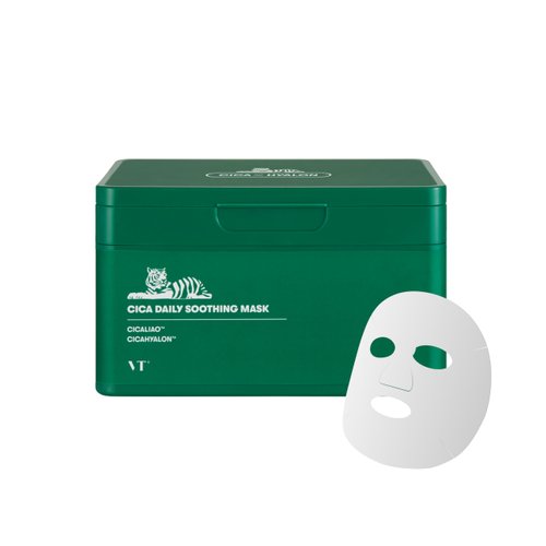 VT COSMETICS Daily Soothing Mask 30ea, Facial Sheet Mask for Moist & Hydrating, 30 Day Supply, Centella Asiatica Face Mask