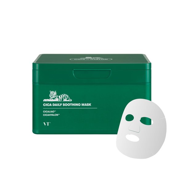 VT COSMETICS Daily Soothing Mask 30ea, Facial Sheet Mask for Moist & Hydrating, 30 Day Supply, Centella Asiatica Face Mask
