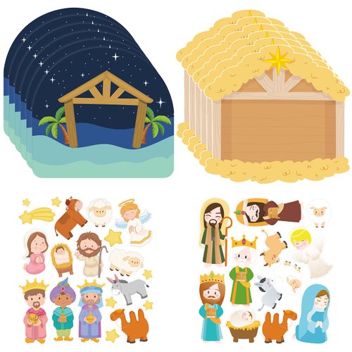 WATINC 80pcs Christmas Make a Nativity Scene Sticker Hanging Ornament, Christ Jesus Craft Kids Xmas DIY Nativity Hang Pendant Gift Tags Religious Christian Party Decorations for Tree Wall Home Decor