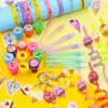 BOIKOKY 110 PCS Ice Cream Party Favors Set - Fun and Colorful Party Supplies for Kids, Includes Drinking Straws, Wristbands, Macaron Bubble Wands, Stamps, Keychains, and Stickers