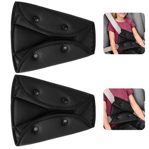 Seat Belt Adjuster for Kids & Adults, 2 Pack Seatbelt Adjuster for Kids, Seat Belt Clips, Auto Shoulder Neck Strap Adjuster, Safety Strap Triangle Positioner Car Seat Strap Pads Cover Harness (Black)