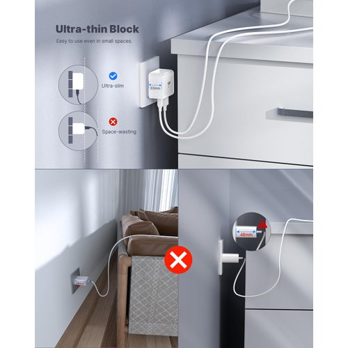 [2-Pack] USB C Charger Block, USB C Wall Charger 40W 4-Port Fast Charging Block PD Power Adapter + QC Wall Plug Multiport Type C Block Cube for iPhone 15 14 13 12 11 Pro Max XR XS 8 7, S amsung