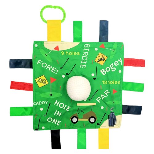 Baby Jack & Co 10x10” Golf Sports Lovey Sensory Plush Blanket - Tag Toys for Babies - Baby Stroller Toys - Learn Shapes, Letters & Colors - Perfect Baby Ball Toy & Baby Sports Gift