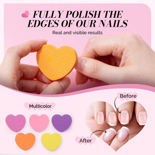 MelodySusie Heart Shape Mini Nail Buffer Block,100/180 Grit Double-Sided Sponge Nail File,Professional Nail Polishing Tools for Shaping and Smoothing,Suitable for Manicures and Pedicures,50 Pcs
