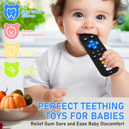 Avkast Teething Toys for Baby 3 6 12 18 Months, TV Remote Control Shaped Baby Teether Toys, Baby Chew Toys, Food Grade Silicone Teething Toys for Infants, BPA Free, for Baby Gum Relief