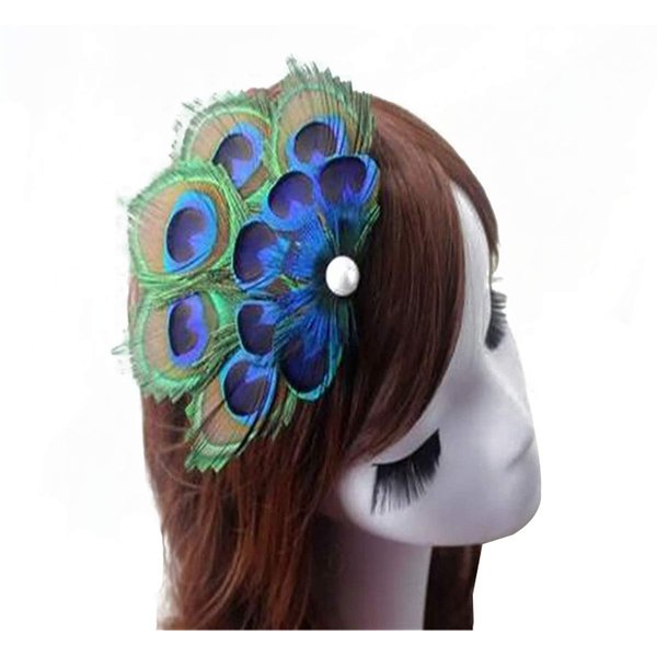 Women Bohemian Peacock Feather Hair Clip Hair Pin Elegant Fascinator Wedding Dance Party Headdress Headwear Hair Accessory Sequined Showgirl Headpiece (Style 1)
