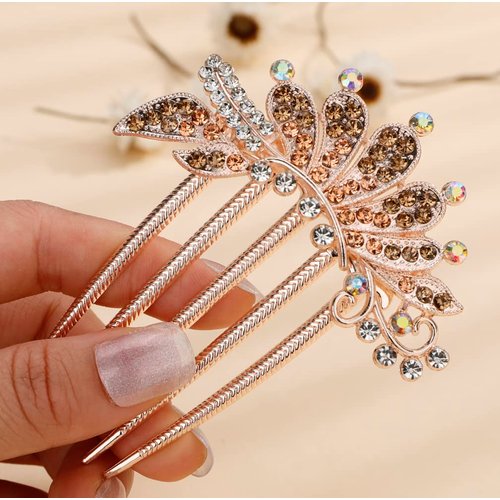 Missgrace Boho Prom Party Flower Floral Hair Combs Blue Pink Purple Bridal Wedding Shiny Hair Comb Crystal Rhinestones Women Hair Side Combs Hair Accessories for Women (Champagne)