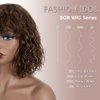 FASHION IDOL Bob Curly Human Hair Wig with Bangs for Black Women 10" Deep Wave Brazilian Virgin Human Hair Short Brown Water Wave Wig 150% Density
