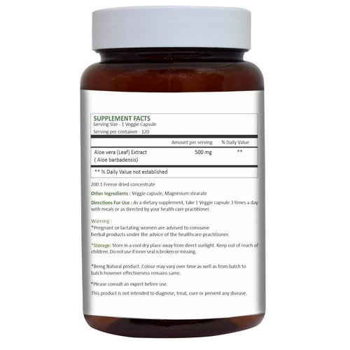 HERBAL HILLS Aloe Vera Capsules (Aloe barbadensis) | 120 Capsules (500 mg) | Pure Aloe Freeze Dried Powder Supplement, High Concentration, Supports Overall Well-Being