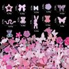 Kikonoke 3D Cute Nail Charms, 100 Pieces Rabbit Butterfly Flower Bow Nail Art Charms Mixed Flatback Nail Rhinestones Pearls and Nail Glitter As Gift, Resin Charms for Nails Design DIY Crafts (Pink)