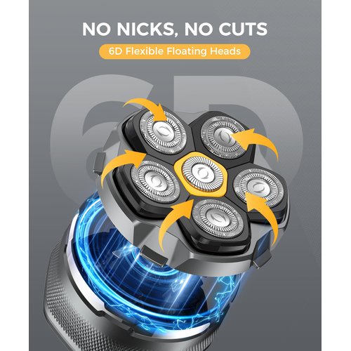 Head Shavers for Bald Men - Newly Designed Magnetic 6D Electric Razor, IPX8 Waterproof Dry/Wet, 10000 RPM High Speed Motor for Fast Shaving, USB-C Cable and Storage Bag for Home & Travel