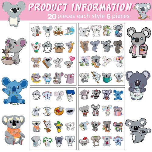 20 Sheets Koala Temporary Tattoos Stickers Cute Koala Bear Themed Birthday Party Favors Decorations for Kids Boys Girls Gifts Classroom School Prizes Rewards Supplies