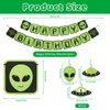 Whaline Halloween Alien Birthday Party Decorations Green Alien Happy Birthday Banner Cupcake & Cake Toppers UFO Outer Space Saucer Balloons Hanging Swirls for Alien Birthday Party, 53Pcs