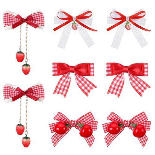 8PCS Strawberry Hair Clips Cherry Cute Artificial Fruit Alligator Hair Clip, Flower Ponytail Hair Barrettes, Lace Hair Bows Plaid Y2k Accessories for Teen Girls and Women, Hair Decoration, Christmas