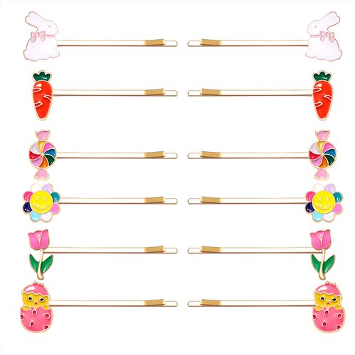 12Pack Easter Hair Clips for Women,Cute Bunny Egg Floral Hair Bobby Pins Spring Holiday Hair Accessory Gifts
