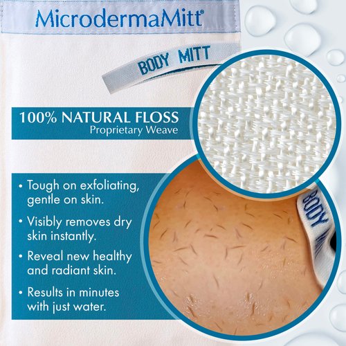 MicrodermaMitt Deep Exfoliating Mitt for Shower – Dead Skin Remover & Exfoliator Body Scrubber - Keratosis Pilaris – Premium Quality for Smooth & Cleaner Skin Quickly - Feels Good on Skin - No Dyes