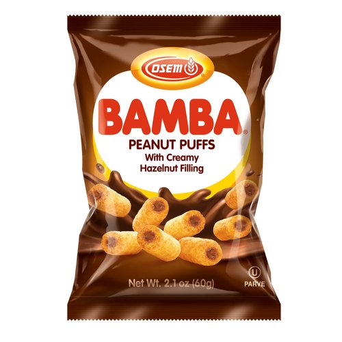 Osem Bamba Hazelnut Cream Peanut Butter Snacks All Natural Corn Puffs, 2.1oz