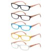 MODFANS 5 Pack Reading Glasses Women Men,Wood-Look Square Readers Spring Hinges 5 Pouch