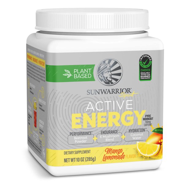 Sunwarrior Plant-Based Preworkout Powder Hydration Blend | Coconut Water Mushroom Blend Soy Free Sugar Free Gluten Free Dairy Free Synthetic Free | Mango Lemonade 30 Servings | Sport Active Energy