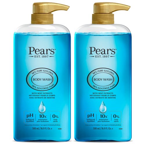 PEARS Body Wash, Mint Extracts – Pure & Gentle 100% Soap-Free Glycerin Cleanser for Glowing Skin, 16.9 Fl Oz (Pack of 2)