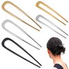 5 Pcs 5.5’’ & 3.9’’ French Hair Pins Simple U Shaped Metal Hair Pins U French Metal Hair Forks Hair Sticks 2 Prong Updo Chignon Pins for Women Lady Buns Hair Accessories, 2 Sizes (Black, Gold, Silver)