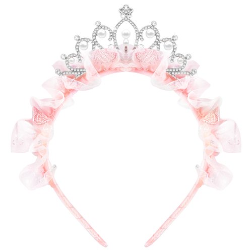 Tmtains Princess Crown Headbands Birthday Gifts for Women Tiara Cute Pink Rhinestone Pearl Crown Hair Band Accessories Elastic Head Bands Headpiece Decoration for Christmas Party Favor Costume Cosplay