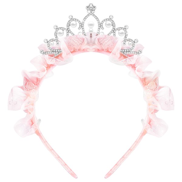 Tmtains Princess Crown Headbands Birthday Gifts for Women Tiara Cute Pink Rhinestone Pearl Crown Hair Band Accessories Elastic Head Bands Headpiece Decoration for Christmas Party Favor Costume Cosplay