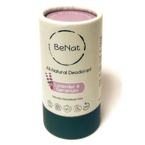 BeNat All Natural Deodorant Plastic Free For Women & Men Lavender & Geranium Aluminum Free, Gluten Free & Cruelty Free 24 Hour Long Lasting Protection Zero Waste Eco Friendly Products 3oz