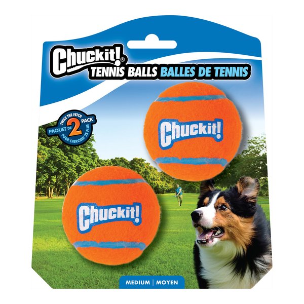 Chuckit! Dog Tennis Ball Dog Toy, Medium (2.5 Inch Diameter) for dogs 20-60 lbs, Pack of 2