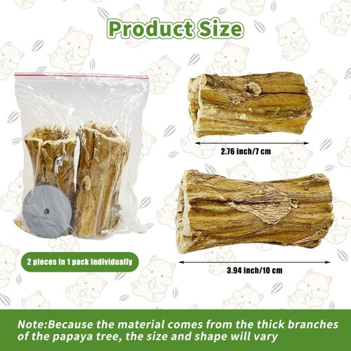 Hamiledyi Bunny Chew Toys for Teeth 2 Pcs Organic Papaya Wood Rabbit Chew Sticks Natural Chinchilla Toys Teeth Molar Treats for Hamster Guinea Pig Rat Gerbils and Other Small Animals