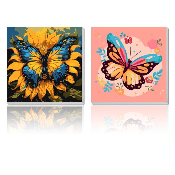 2 Pack Paint by Numbers Kit for Kids Butterfly Paint by Number Kits Age 4-8 Painting Canvas for Kids Ages 8-12 Girls Framed Canvas Paint by Numbers Drawing Kit Color by Numbers Kit for Kids 8x8 Inch