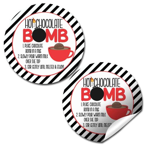 Hot Chocolate Bomb Red Mug With Striped Border All-Occasion Hot Cocoa Bomb Packaging Sticker Labels, 40 2" Circle Stickers by AmandaCreation