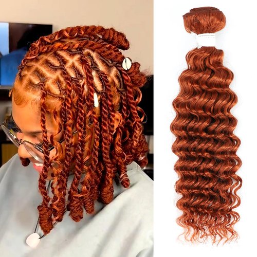 Deep Wave Bundles Ginger Color Boho Braids Human Hair Bundles 90g-95g #350 Brazilian Virgin Human Hair 1 Bundle Burnt Orange Curly Weave Hair Extensions 10 Inch
