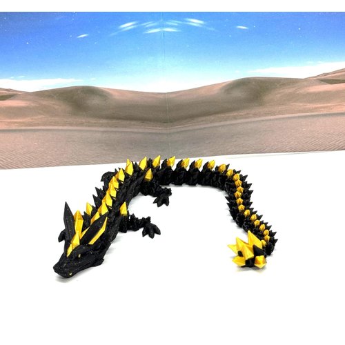 3D Printed Dragon, Black and Gold Articulated Crystal Dragon, Home Office Decor Executive Desk Toys, Fidget ADHD Toy for Autism/ADHD - D065-DR
