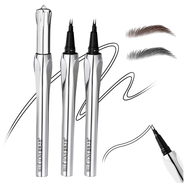 BLUE LOVE 2PCS Two-Prong Eyebrow Pen, Upgrade 2 Tipped Eye Brow Pencils for Women, Waterproof Lasting All-Day Eye Makeup with Microblading Brow Pen with Hair Like Strokes (Grey&Brown)