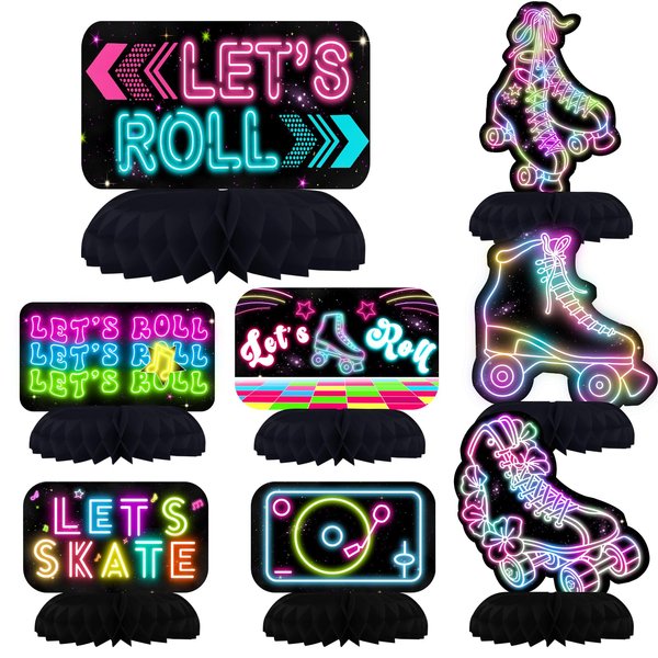 Roller Skating Party Centerpiece Set - Skating Honeycomb Birthday Decorations and Roller Skating Table Toppers for Kids' Skating-Themed Birthday and Baby Shower Table Decor