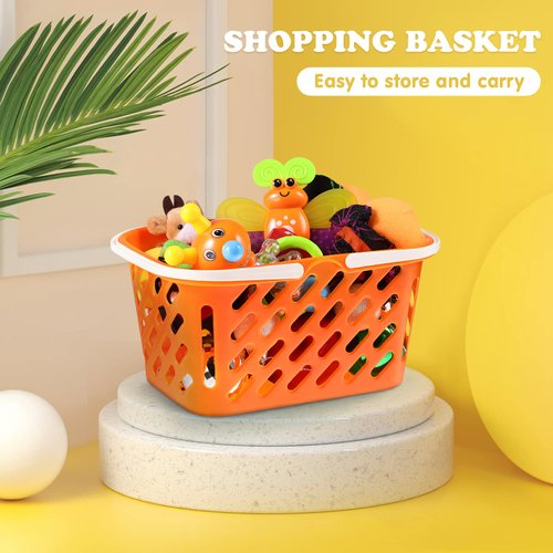 NUOBESTY 2pcs Mini Toy Shopping Basket Kids Grocery Basket with Handles Easter Eggs Baskets for Kids Toddlers Party Favors Kitchen Pretend Play Small Storage Basket Toy